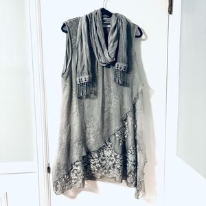 Fashion Concepts L lace overlay dress & scarf bohemian sage green